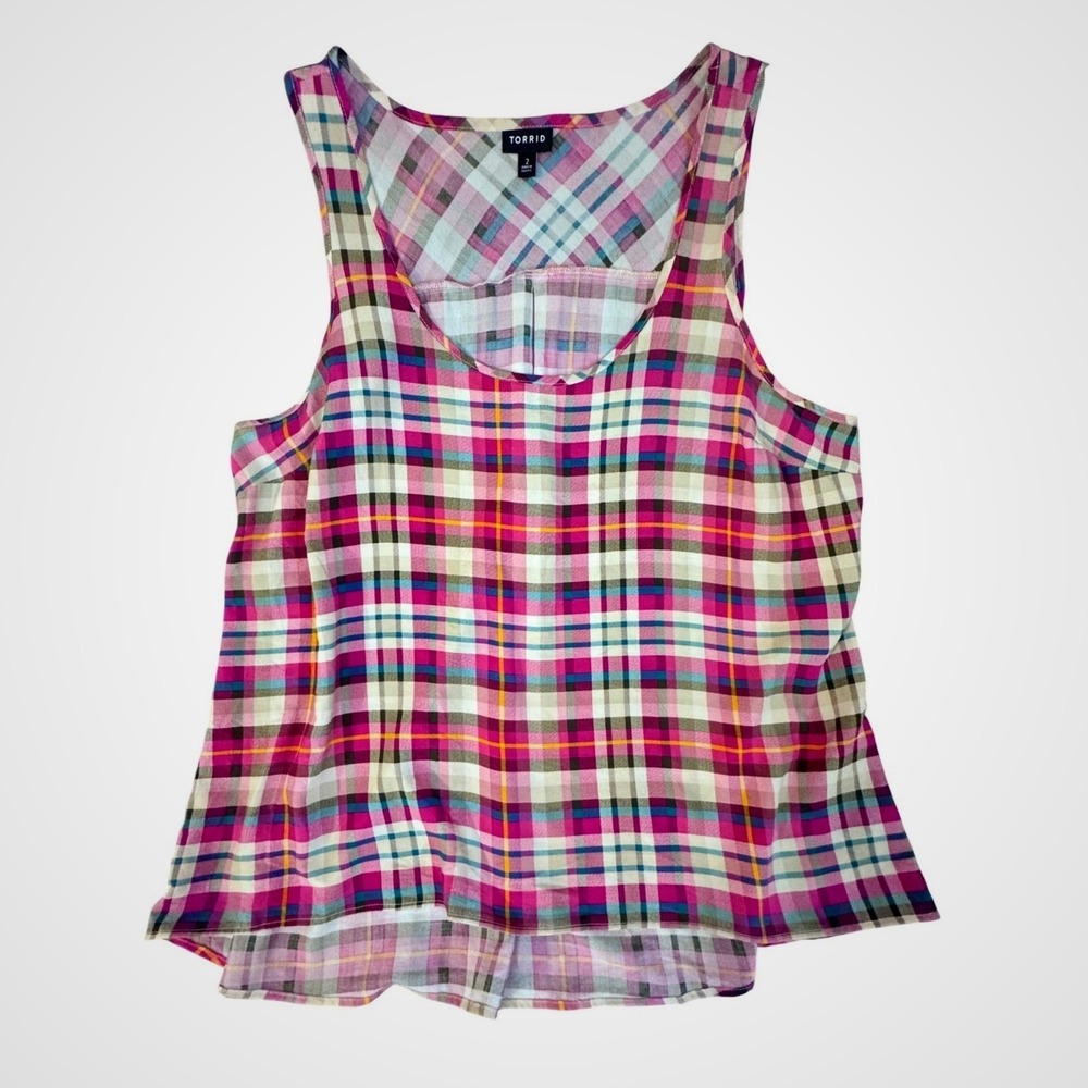 Torrid Womens Plus‎ Size 2 Pink Plaid Sleeveless Scoop Neck Tank Top Blouse